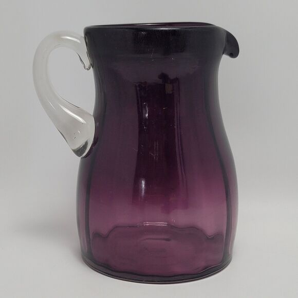Amethyst Glass Pitcher Purple Lemonade Water JugWith Clear Handle - Picture 1 of 15